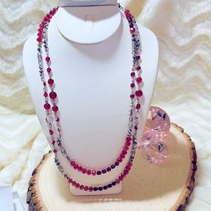 White House Black market Silver red and pink bead necklace NWOT
